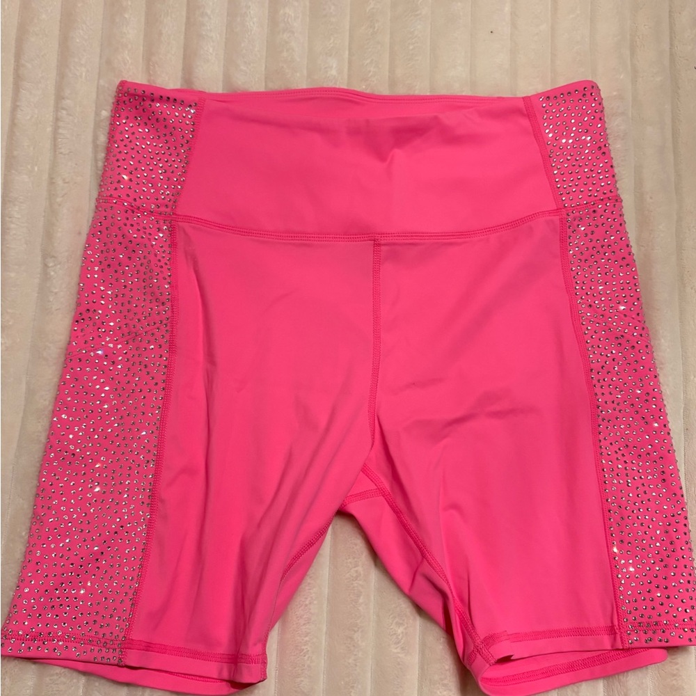 QUEEN OF SPARKLES Hot Pink Rhinestone Bike Shorts
